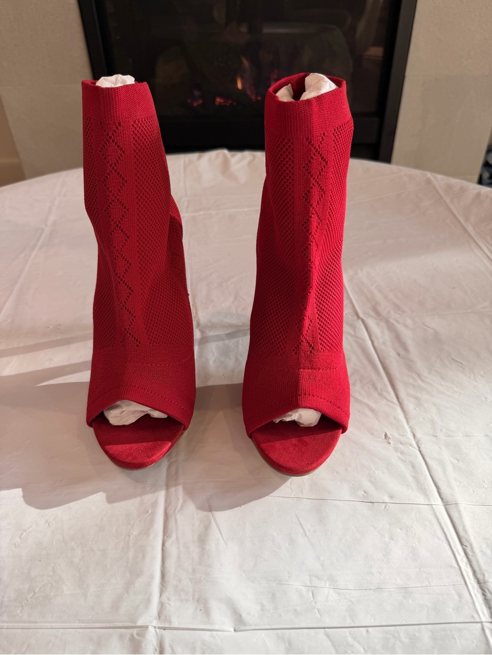 JustFab Red Knit Peep Toe Sock Booties Stiletto Heels Size 8.5 - Picture 5 of 5